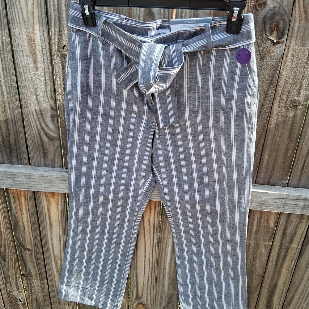 Gray Striped Pants with Belt